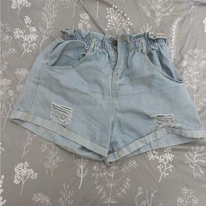 Light Blue Denim Paperbag Waist Shorts